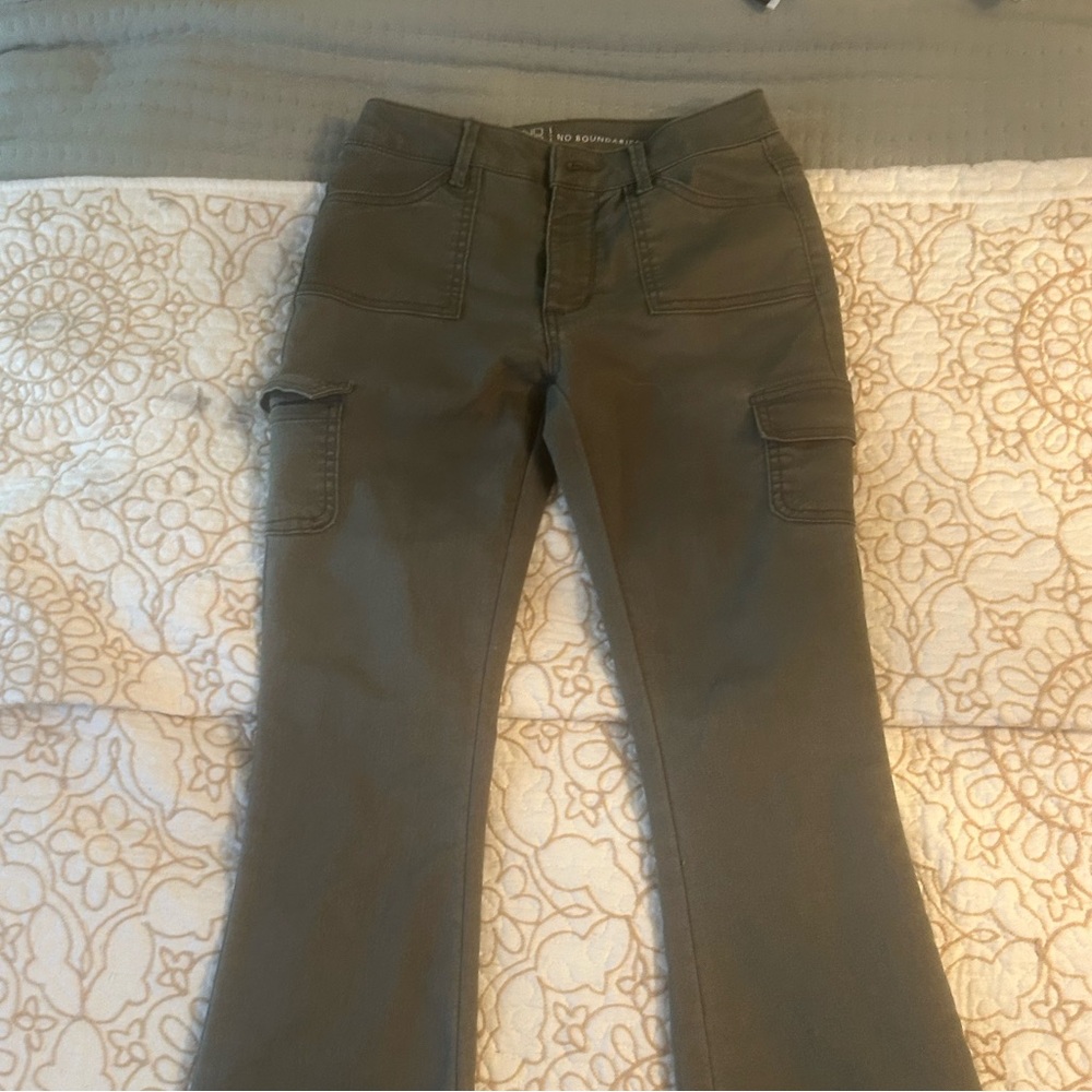 Army Green Cargo Bootleg Low Rise Jeans